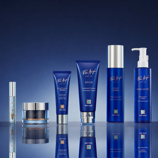 Complete Skin Renewal Ritual 6-piece PDRN skincare set by Pier Augé USA with various bottles and containers for skin repair